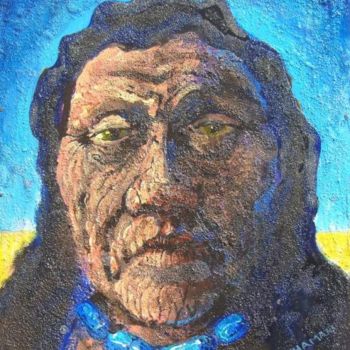 Painting titled "Old shaman with blu…" by Viviano, Original Artwork, Oil