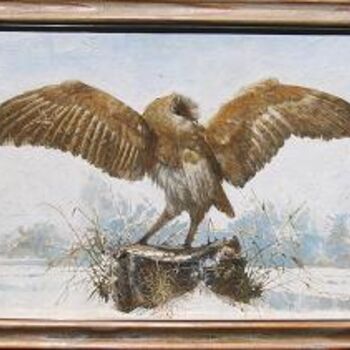 Malarstwo zatytułowany „BARN OWL ABOUT TO F…” autorstwa Viviano, Oryginalna praca, Olej