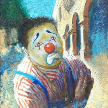 Painting titled "Sad faced clown in…" by Viviano, Original Artwork, Oil