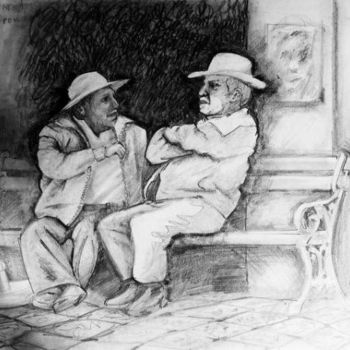 Pintura titulada "Old amigos on a ben…" por Viviano, Obra de arte original