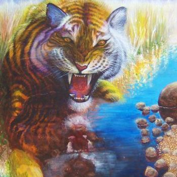 Картина под названием "Tiger in the Marsh" - Viviano, Подлинное произведение искусства