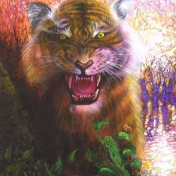 Peinture intitulée "Red Tiger" par Viviano, Œuvre d'art originale, Huile