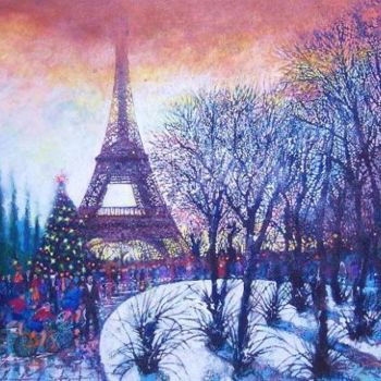Pintura titulada "Paris at Christmas…" por Viviano, Obra de arte original, Oleo