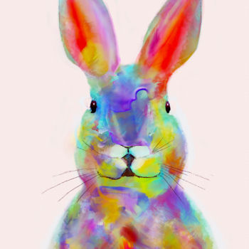 Digitale Kunst getiteld "Watercolor rabbit o…" door Anton Vivchar, Origineel Kunstwerk, Digitaal Schilderwerk