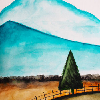 Painting titled "Lonely tree on a ba…" by Anton Vivchar, Original Artwork, Watercolor