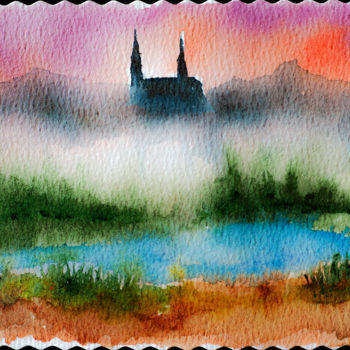 Schilderij getiteld "Painting. Castle in…" door Anton Vivchar, Origineel Kunstwerk, Aquarel