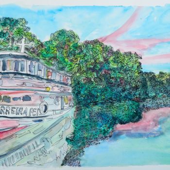 Painting titled "Boats from The Amaz…" by Vivi Menna, Original Artwork, Watercolor