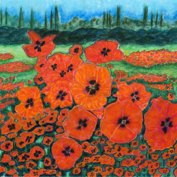 Drawing titled "coquelicots" by Vivy Currier, Original Artwork, Conté