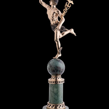 Sculpture intitulée "Hermes" par Vizuri, Œuvre d'art originale, Bronze Monté sur Pierre