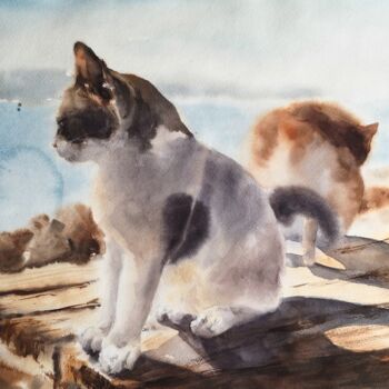 Painting titled "Cats: Somewhere on…" by Irina Vorobei, Original Artwork, Watercolor