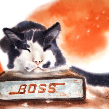 Painting titled ""Dreaming Cat" II" by Irina Vorobei, Original Artwork, Watercolor