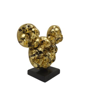 Scultura intitolato "Mickey Skull - Gold" da Vl, Opera d'arte originale, Resina