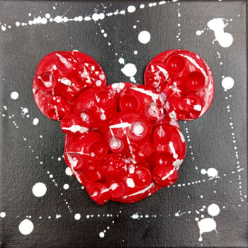 Painting titled "Mickey Skull - Red" by Vl, Original Artwork, Acrylic Mounted on Wood Stretcher frame