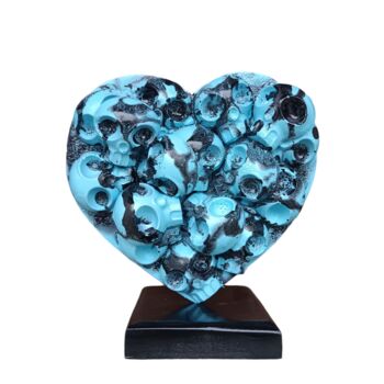 Peinture intitulée "Heart Skull Bleu" par Vl, Œuvre d'art originale, Résine
