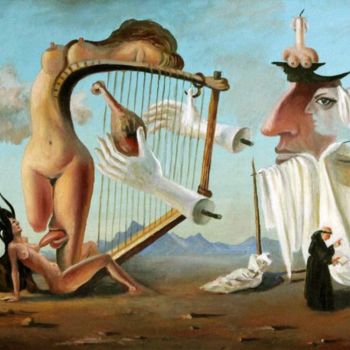Картина под названием "сон арфистки" - Владимир Жук, Подлинное произведение искусства, Масло