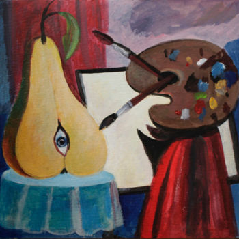 Картина под названием "художник и модель" - Владимир Жук, Подлинное произведение искусства, Масло