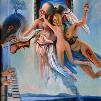 Pittura intitolato "симфония страха" da Vladimir Zhuk, Opera d'arte originale, Olio