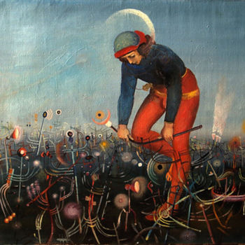 Картина под названием "звездный мальчик ра…" - Владимир Жук, Подлинное произведение искусства, Масло