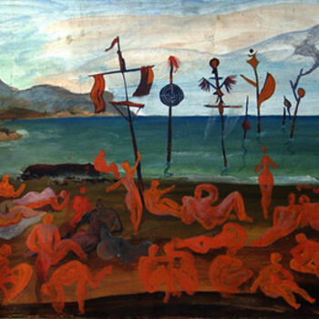 Painting titled "пляж" by Vladimir Zhuk, Original Artwork, Oil