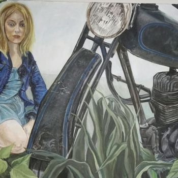 Painting titled "Moto vintage" by Virginie La, Original Artwork