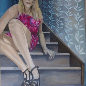Painting titled "L'escalier" by Virginie La, Original Artwork, Acrylic