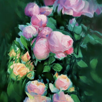 Painting titled "Blooming" by Vlada Kadymova, Original Artwork, Oil Mounted on Wood Stretcher frame