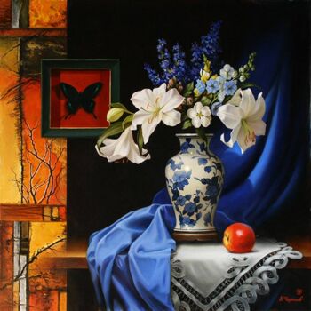 Картина под названием "Белое на синем" - Vladimir Cherkasov, Подлинное произведение искусства, Масло