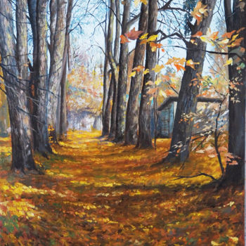 Картина под названием "Autumn alley" - Vladimir Emelyanov, Подлинное произведение искусства, Масло
