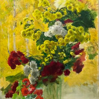 Картина под названием "Хризантемы" - Владимир Филатов, Подлинное произведение искусства, Масло