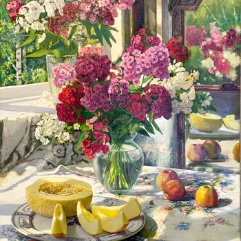 Картина под названием "Натюрморт с дыней" - Владимир Филатов, Подлинное произведение искусства, Масло
