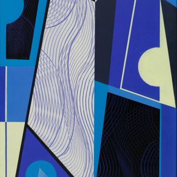 Malerei mit dem Titel "Composition en bleu…" von Théo Golb, Original-Kunstwerk, Acryl