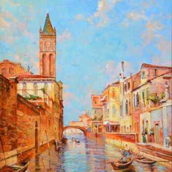 Картина под названием "Венеция" - Владимир Гурбо, Подлинное произведение искусства, Масло Установлен на Деревянная рама для…