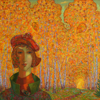 Peinture intitulée "Осенний листопад" par Vladimir Konev, Œuvre d'art originale, Huile