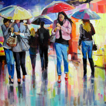 Painting titled "In the city of rain" by Vladimir Lutsevich, Original Artwork, Acrylic