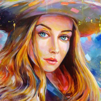 Schilderij getiteld "Girl with blue eyes" door Vladimir Lutsevich, Origineel Kunstwerk, Acryl
