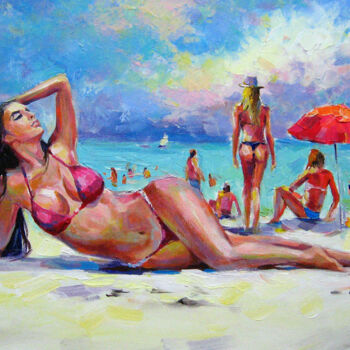 Картина под названием "Sea beach" - Vladimir Lutsevich, Подлинное произведение искусства, Масло