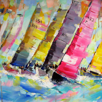Schilderij getiteld "Sea regatta" door Vladimir Lutsevich, Origineel Kunstwerk, Acryl