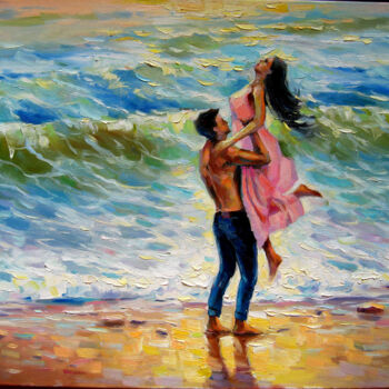 Pintura intitulada "On the seafront" por Vladimir Lutsevich, Obras de arte originais, Óleo