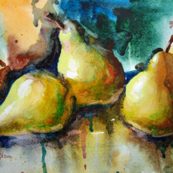Painting titled "Pears on abstract b…" by Vladimir Lutsevich, Original Artwork, Watercolor