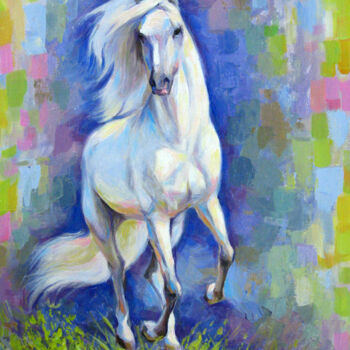 Malarstwo zatytułowany „White horse” autorstwa Vladimir Lutsevich, Oryginalna praca, Akryl