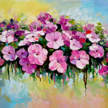 Painting titled "Petunia flowers" by Vladimir Lutsevich, Original Artwork, Oil