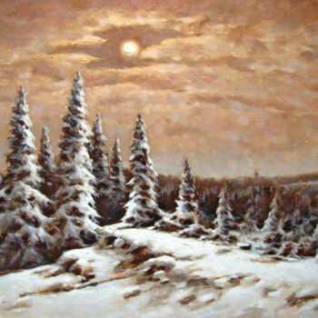 Картина под названием "Moonrise in the for…" - Vladimir Lutsevich, Подлинное произведение искусства, Масло