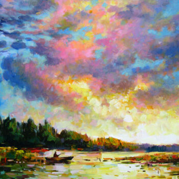 Pittura intitolato "Pink cloud" da Vladimir Lutsevich, Opera d'arte originale, Acrilico
