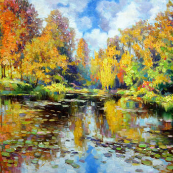 Painting titled "Gold autumn" by Vladimir Lutsevich, Original Artwork, Oil