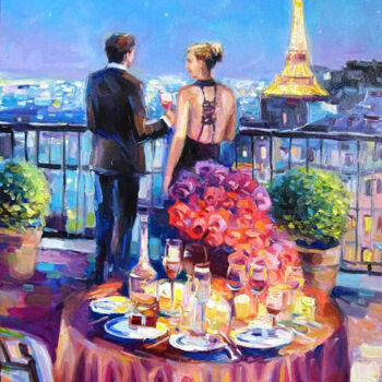 Painting titled "Romance in Paris (2…" by Vladimir Lutsevich, Original Artwork, Oil