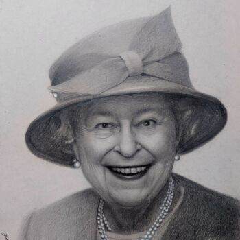 Dessin intitulée "Queen of England" par Vladimir Medvedev, Œuvre d'art originale, Crayon