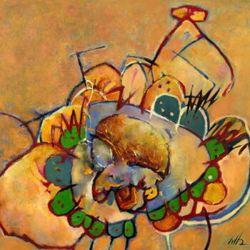 Peinture intitulée "Дедушка с персиками" par Vladimir Mrakov, Œuvre d'art originale, Huile