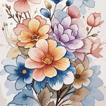 Digital Arts titled "Bouquet of wild flo…" by Vladimir Semenov, Original Artwork, 2D Digital Work