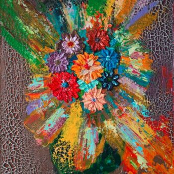 Картина под названием "Цветочный взрыв" - Владимир Щетинин Рубини-Коэн, Подлинное произведение искусства, Масло