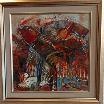 Ζωγραφική με τίτλο "Red waves" από Vladimir Temkov, Αυθεντικά έργα τέχνης, Ακρυλικό Τοποθετήθηκε στο Ξύλινο φορείο σκελετό
